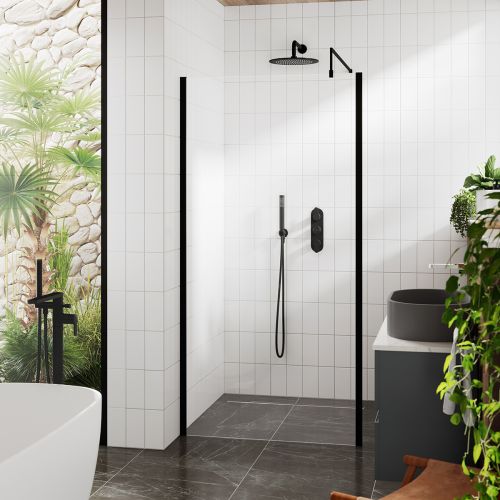 Hudson Reed 700mm Outer Framed Wetroom Screen with Support Bar - Matt Black (13868)