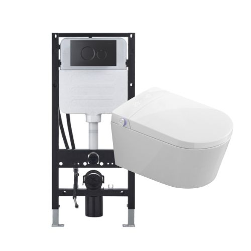 Zenwash Wall Hung Smart Toilet with Black Flush Plate