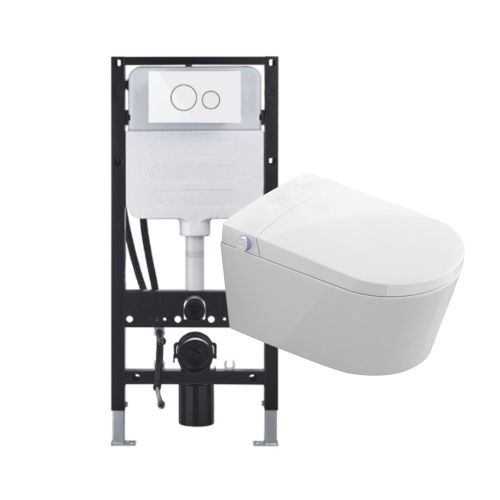 Zenwash Wall Hung Smart Toilet with White Flush Plate