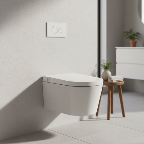 Zenwash Wall Hung Smart Toilet with White Flush Plate