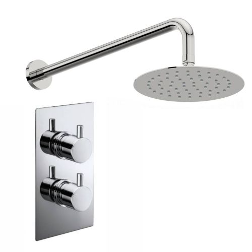 Round Twin Thermostatic Concealed Mixer Shower Kit with Wall Mounted ...