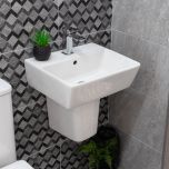 Linea Square 1 Tap Hole Basin & Semi Pedestal - 450mm (10819)