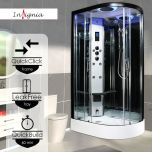 Insignia Premium 1100 x 700mm Quadrant Steam Shower Enclosure with Black Frame PR11L-OBF-CG-S - Left Hand (10226)